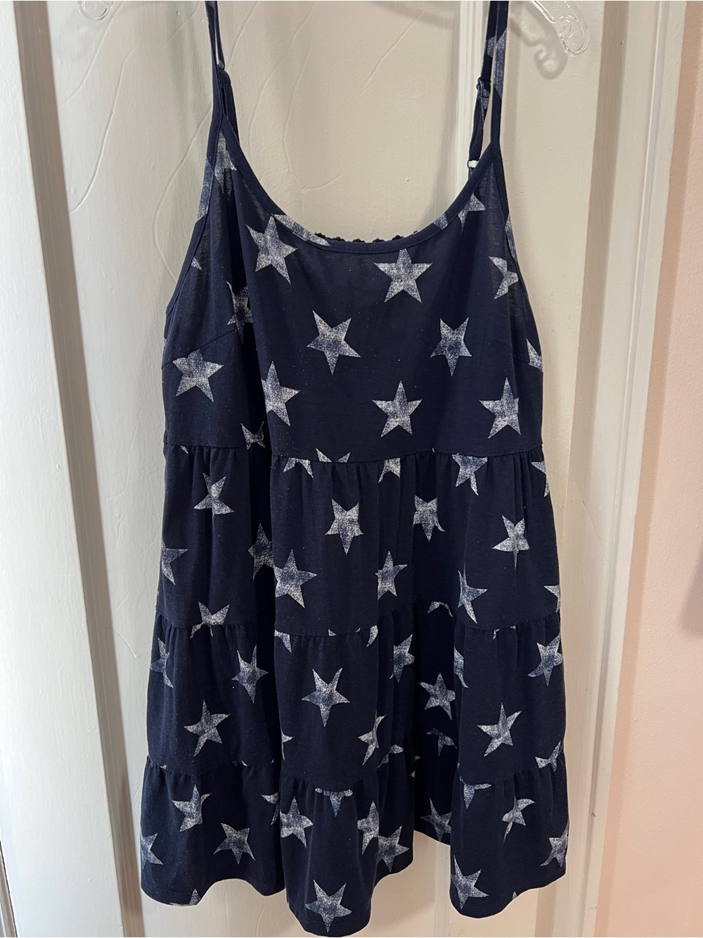 Arizona Jeans Navy Star Print Tiered Spaghetti Strap Dress Juniors Plus Size 1X